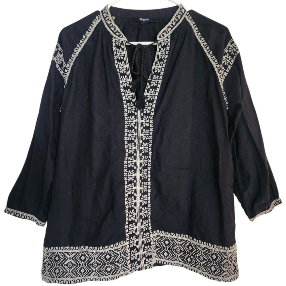 MADEWELL Black Embroidered CAMELIA Tassel Tunic Hippie Boho Top Small Peasantโ - Picture 3 of 16